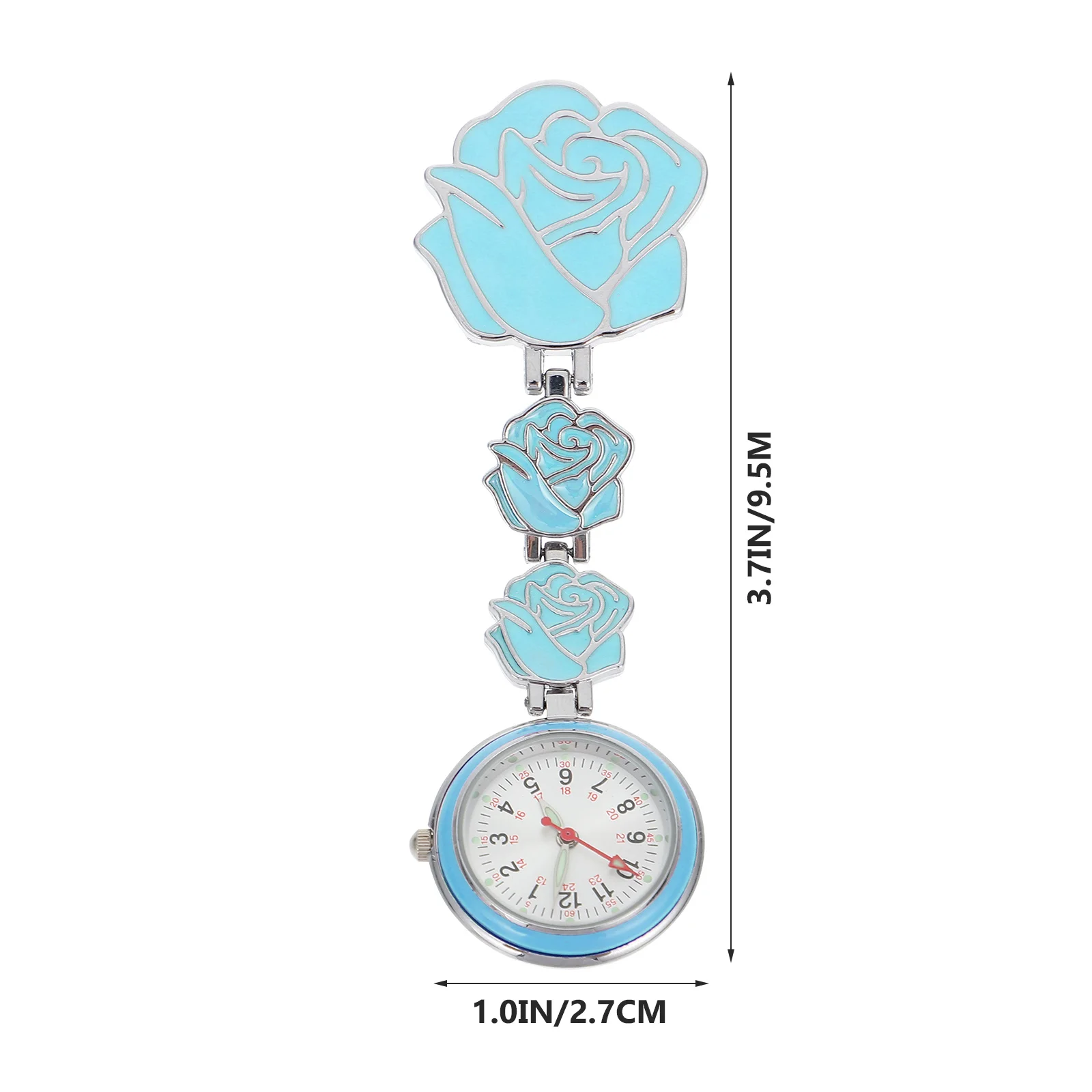 Nurse Luminous Watch Clip on Hanging Fob Rose Pattern Pocket Watch Appearance for Exam Use Flower Nurse Watches