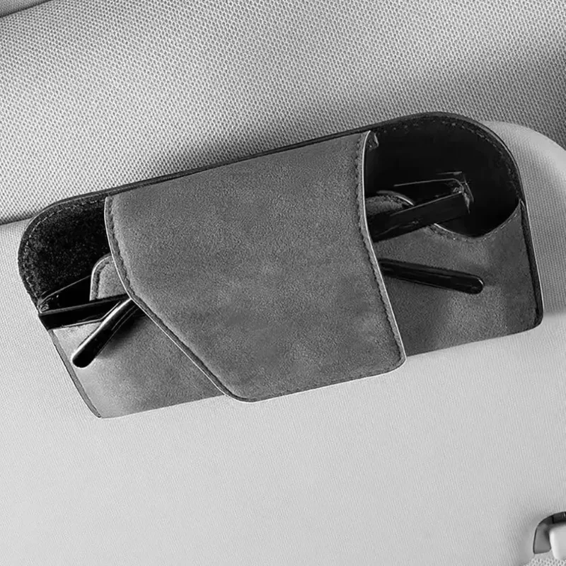 

Sun Visor Glasses Holder Multi-functional Wear-Resistant Car Storage Box Cowhide Auto Sunglasses Holder Car Storage Tools