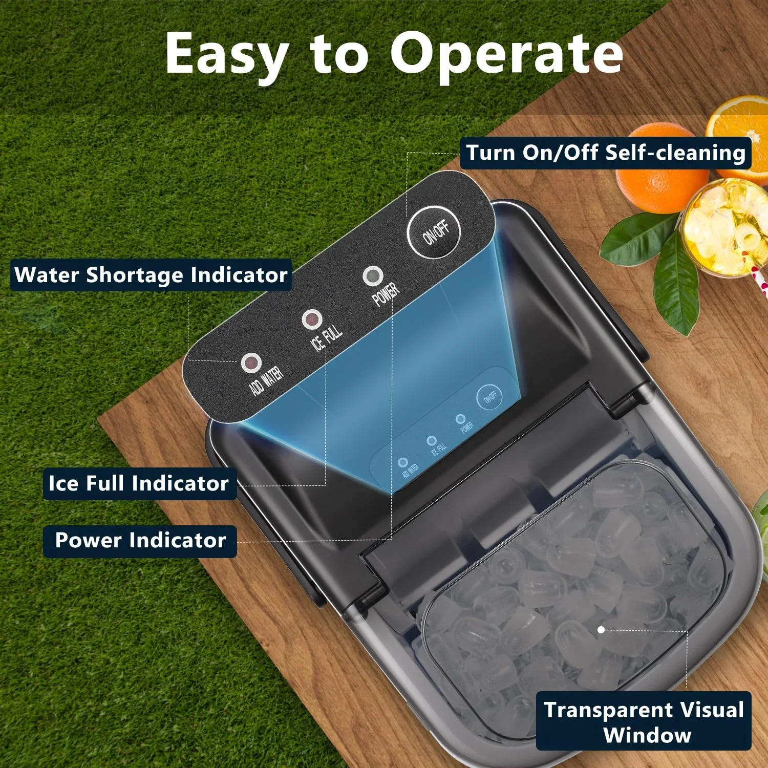 Convenient Portable Ice Maker Countertop with Easy Carry Handle, 9 Deliciously Refreshing Ice Cubes Ready in Just 6 Minutes, 26L