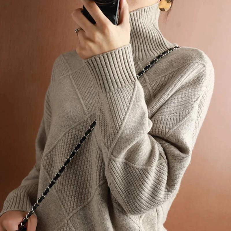 2024 Autumn and Winter New Women\'s Pullover Sweater Thickened Warmth Fashion Large Size Knitted Wool Sweater High Collar