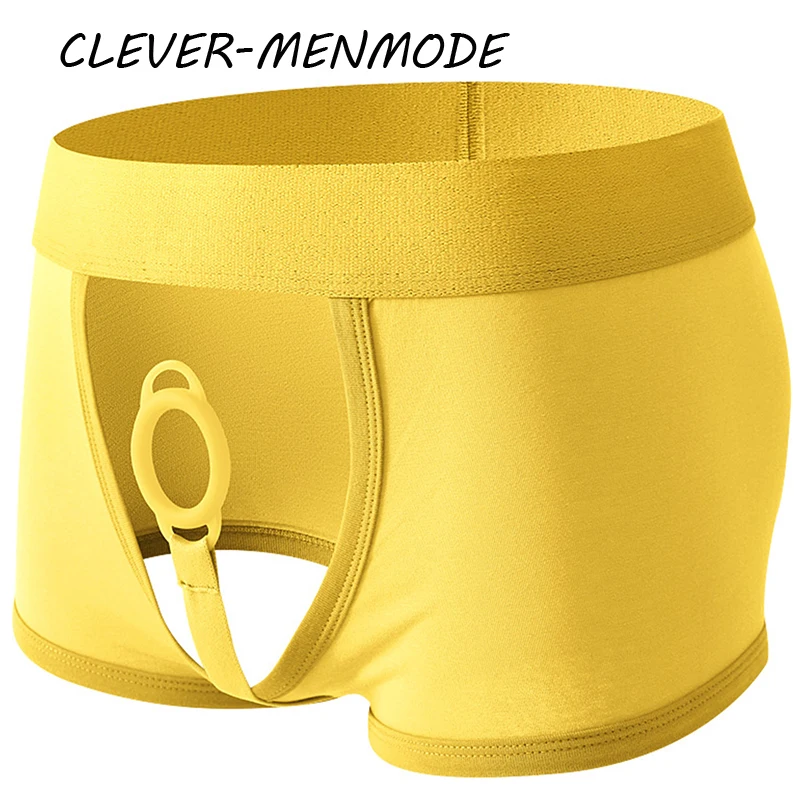 

Men's Sexy O-Ring Silicone Exemption Boxers Front Open Crotch Hip-Baring Penis Ring Mini Micro Panties Cotton Traceless Lingerie