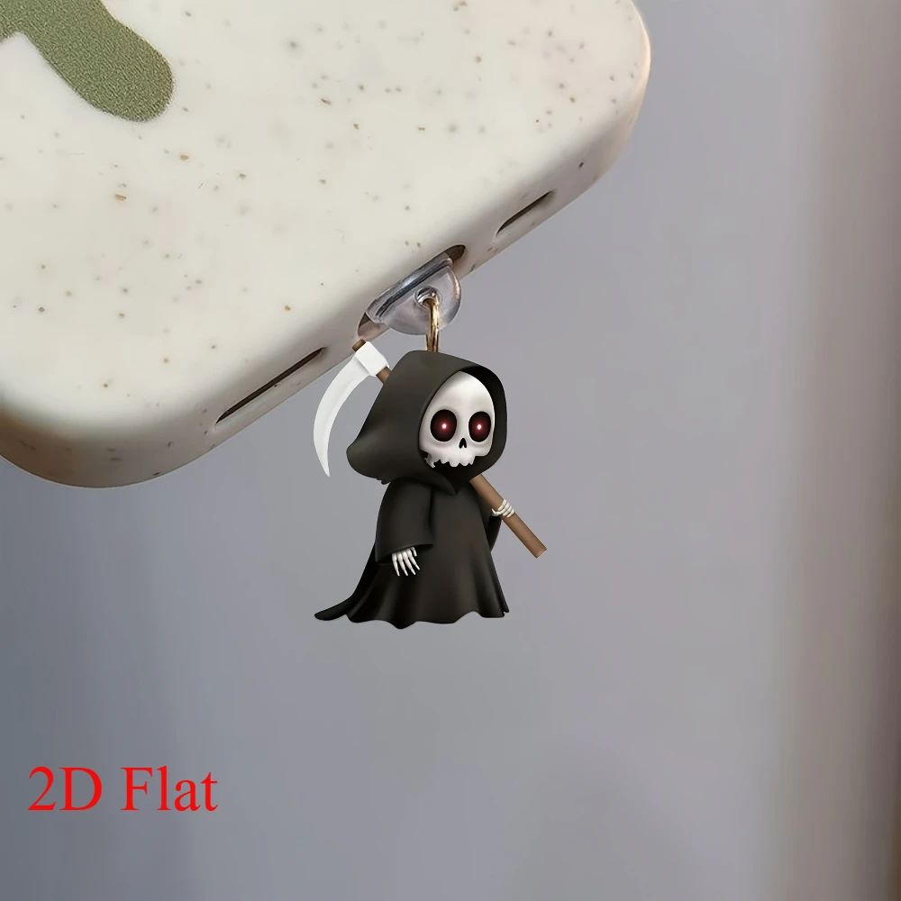 

2pcs 2D Cartoon Halloween Gift Reaper Acrylic Dust Plug Suitable for iPhone Type-C Android AirPods Charging Port Decoration