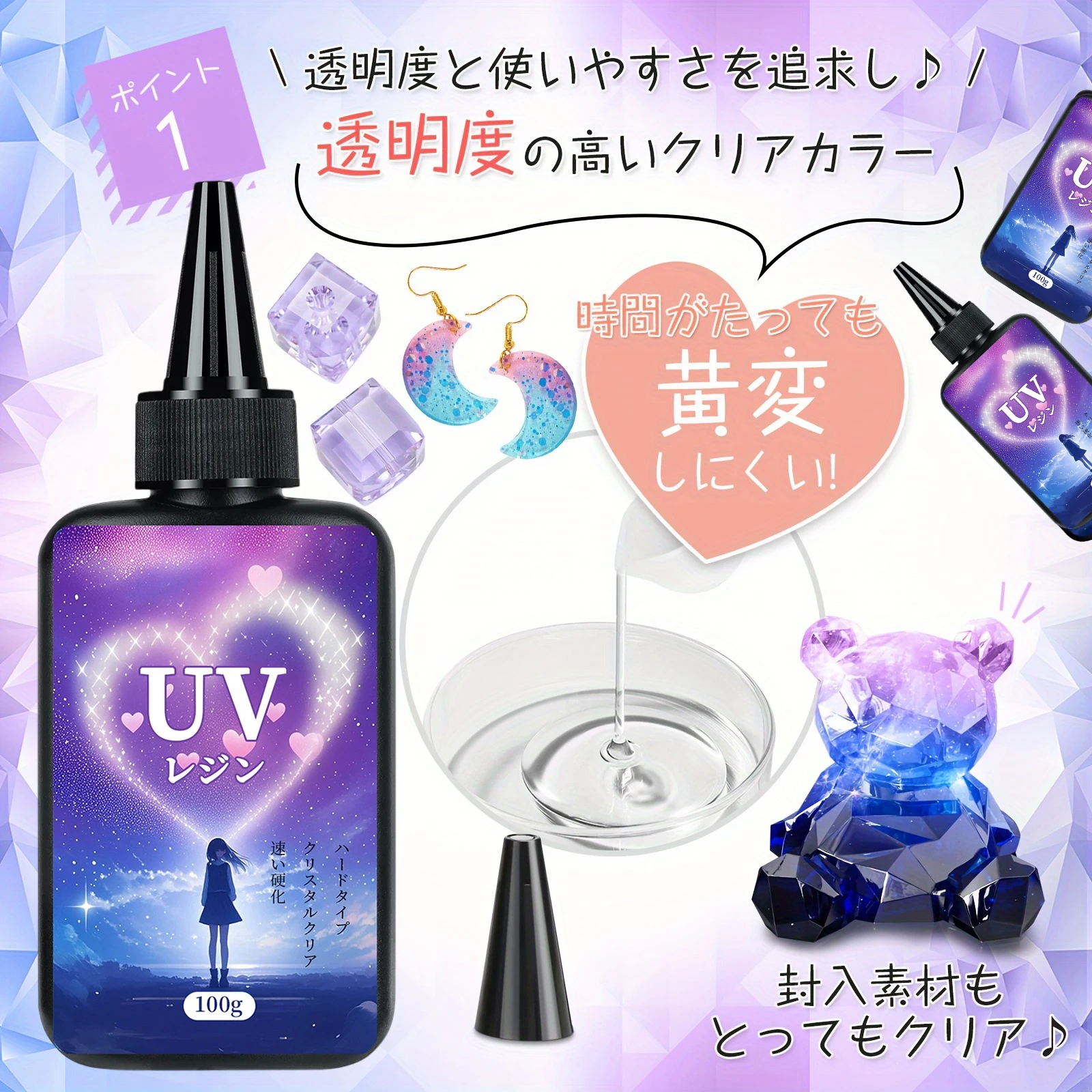 JAPAN UV Resin 100-400g, Fast Curing Clear Epoxy Resin Hard Type for Jewelry Making, Craft, DIY