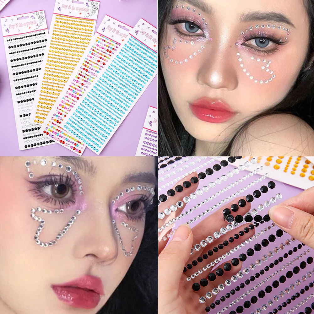 

Facial Rhinestone Sticker Crystal Tattoo Self Adhesive 3D Face Jewels Brow Makeup Mix Size Fairy Beauty Diamond Tattoo Stickers