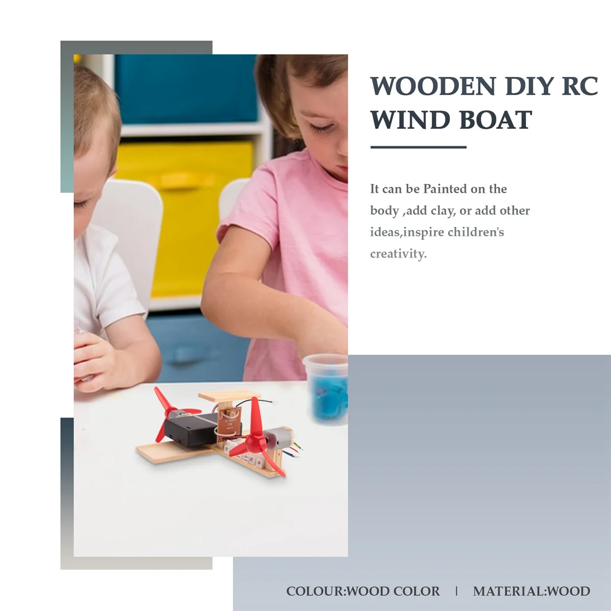 Assembled Wind Turbine Model Boat Wooden Remote Control Boat DIY Science Educational Toys Gift Creative Model