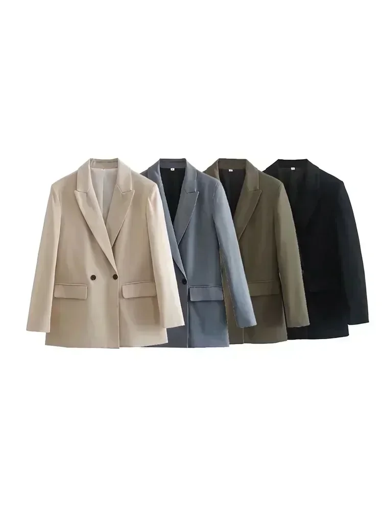 Women 2023 New Fashion Double Button Four Colors Blazer Coat Vintage Long Sleeve Female Outerwear Chic Femme