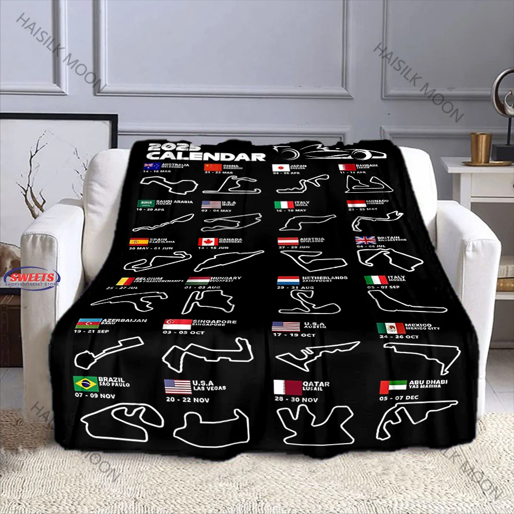 F1 إيمولا موناكو المسار الدائرة طباعة كل موسم بطانية لغرفة أريكة ، صيغة 1 رياضة السيارات موضوع ديكور سباق عاشق هدية عيد ميلاد