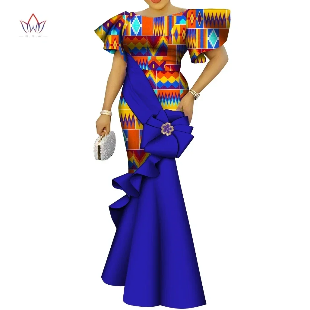 African Women\'s Dress Elegant Ladies Evening Gowns Ankara Long Robes Flower Dresses Vestidos Church Dresses for Women WY9498