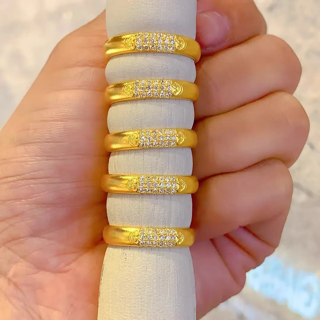 Fylia Jewelry   Luxury 24K real  ancient Xiangyun Diamond Ring au9999 Gold Ruyi pattern women's retro open ring