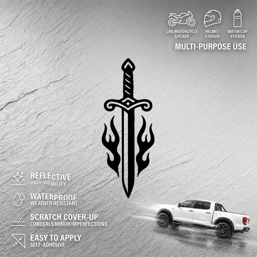 Black Sword Flame Sticker Decal for Car Auto Motorcycle Vinyl Waterproof Tribal Knight Graphic Bumper