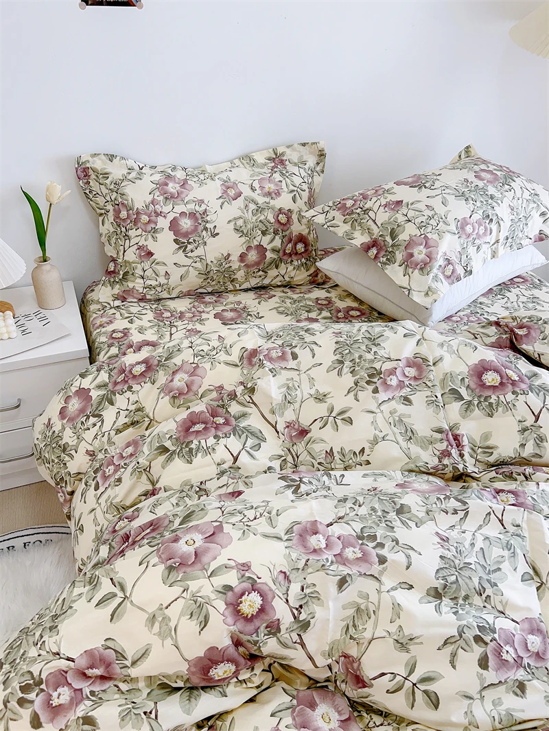 

Duvet Nordic 4-Piece Hotel Modern Set Bedding Flat Soft Comfortable 3-Piece Cover Sheet Breathable Cotton Pillowcase Bed Fitted