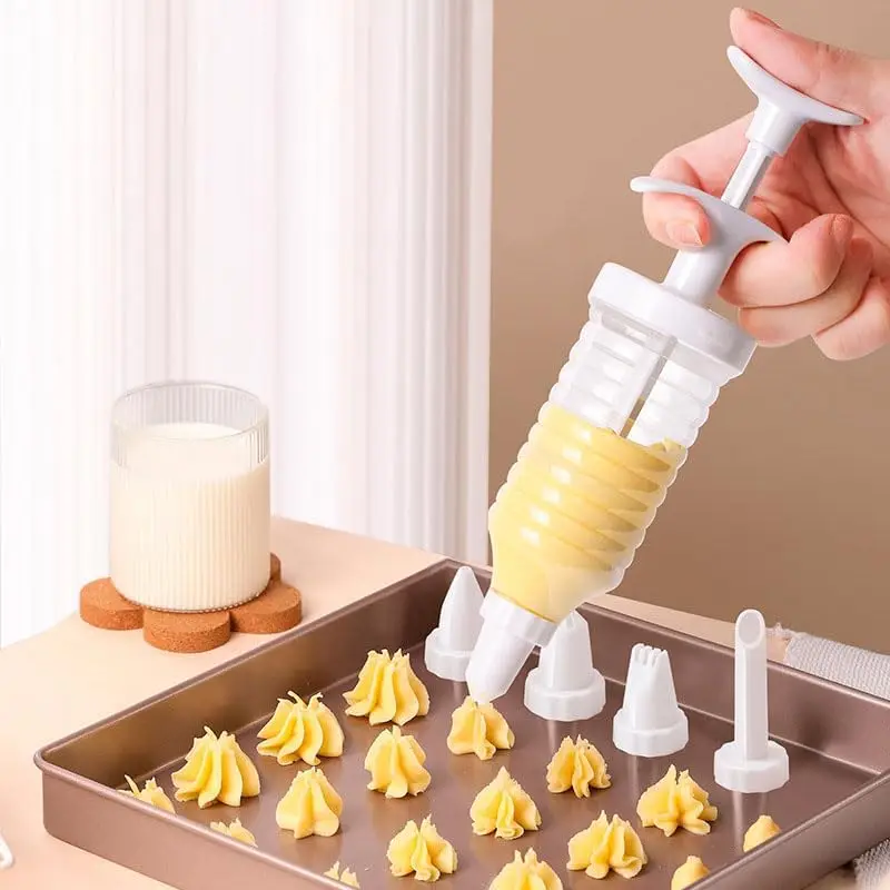 8-Piece Plastic Syringe Nozzle Dispenser Set, Baking Pastry Icing Tips, Cake Decorating Tube Tool