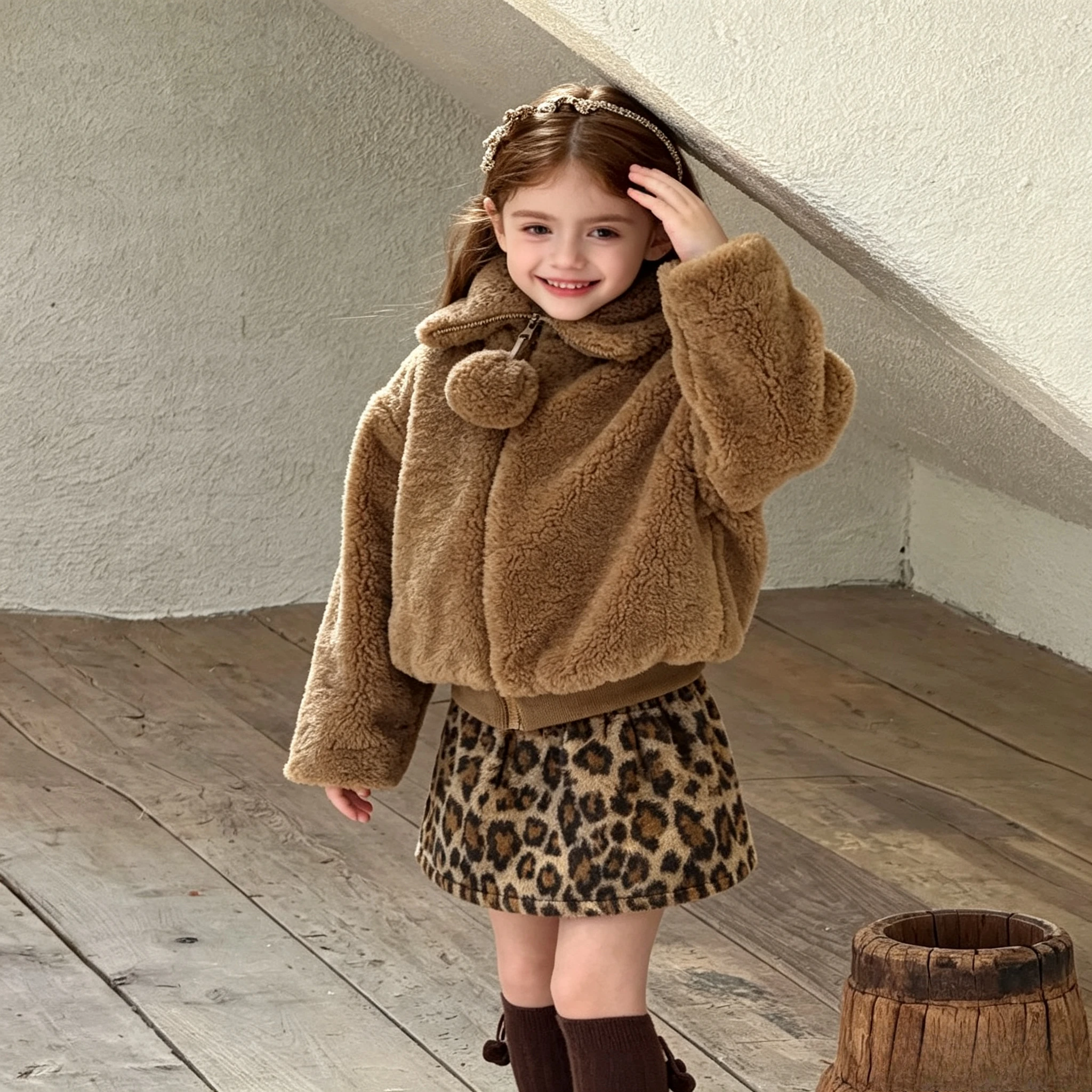 Girls Leopard Skirt 2026 Fall Winter New Kids Baby Trendy Stylish Versatile A Line Fashion Style Cool Skirt