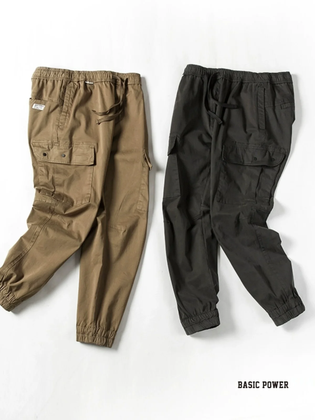 

Retro Workwear Trousers for Men with Cuffs Multiple kets mid Waist Loose Fit Waed American Sle Casual Pants