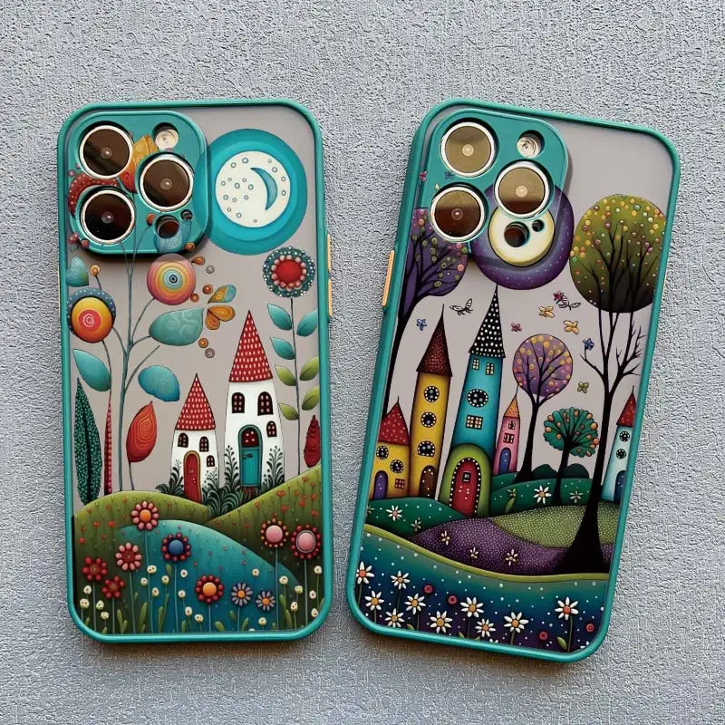 Hand Painted Forest House Phone Case For iphone X XR XS 7 8 Plus 11 13 12 16 Pro Mini 15 14 Pro Max Plus Shockproof Back Cover