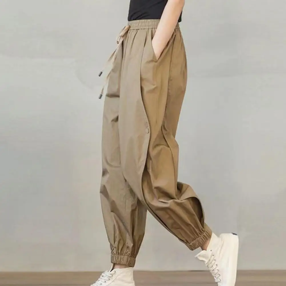 

Pants Women Khaki Stylish Pockets Spring Solid Ankle Length Unisex Streetwear Aesthetic Harem Trouser Chic Soft Hot