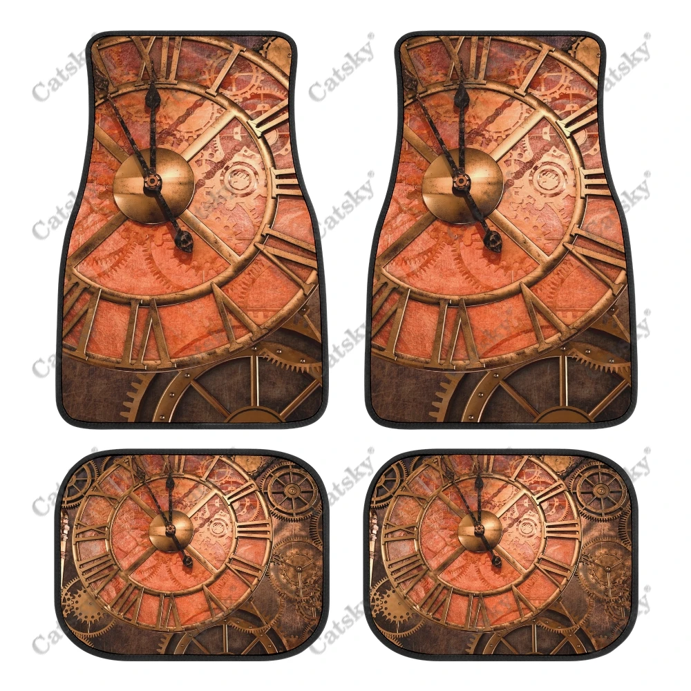 Crash Clock Time Wallpaper Car Floor Mats 4 Piece Set Interior Accessories Dirt Resistant Printed Front/Rear Car Carpet