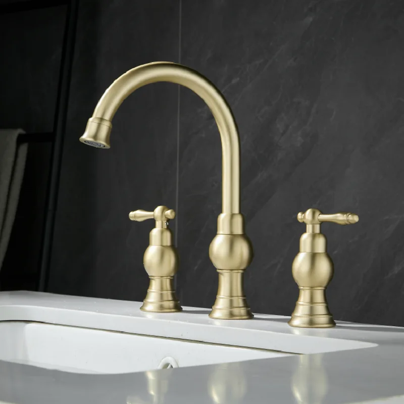 Bathroom basin faucet curved faucet deck installation double handle single hole hot and cold water mixer
