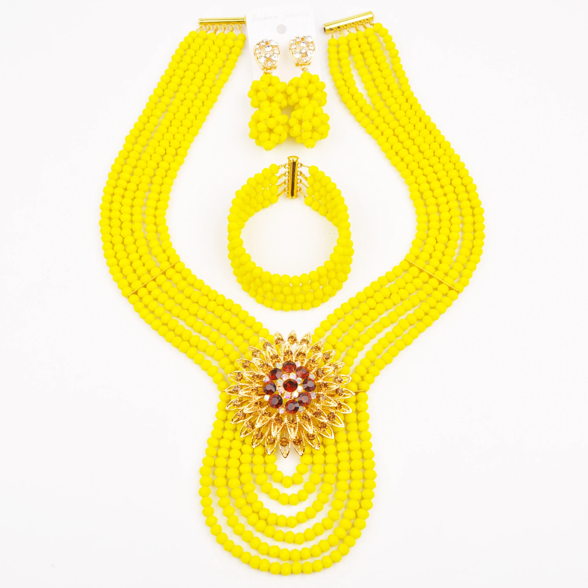 

Opaque Yellow Crystal African Beads Jewelry Set for Women