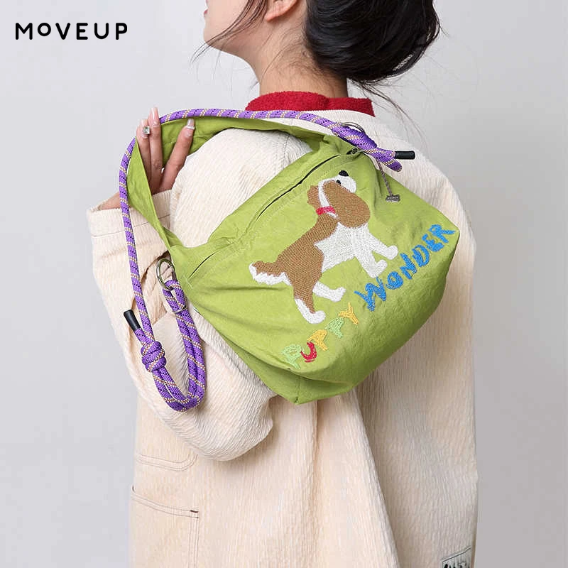 MOVEUP Puppy Embroidery Crossbody Bag Contrast Rope Strap Metal Tag Casual Shoulder Bags Portable Travel Messenger Bag 2ELC29308