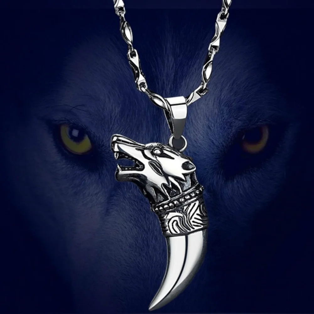 Charm Jewelry Necklace Pendant Retro Cupronickel Silver-plated Spike-shaped Wolf Pendant Sweater Chain Lucky Jewelry Accessories