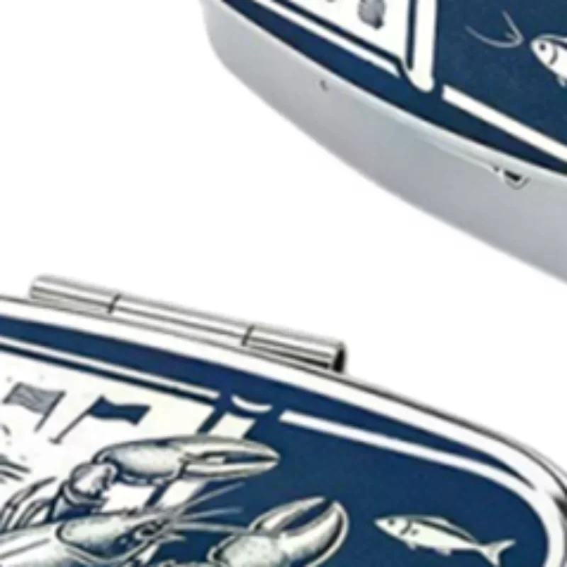 1/2/3/4/5Pcs Retro Sardine Print 2-Grids Metal Jewelry Pill Box Organizer For Adult Travel Mini Medicine Candy First Aid Kit
