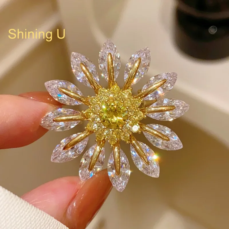 بروش عباد الشمس الفاخر القابل للدوران من Shining U Light للنساء هدية إكسسوارات عصرية #2