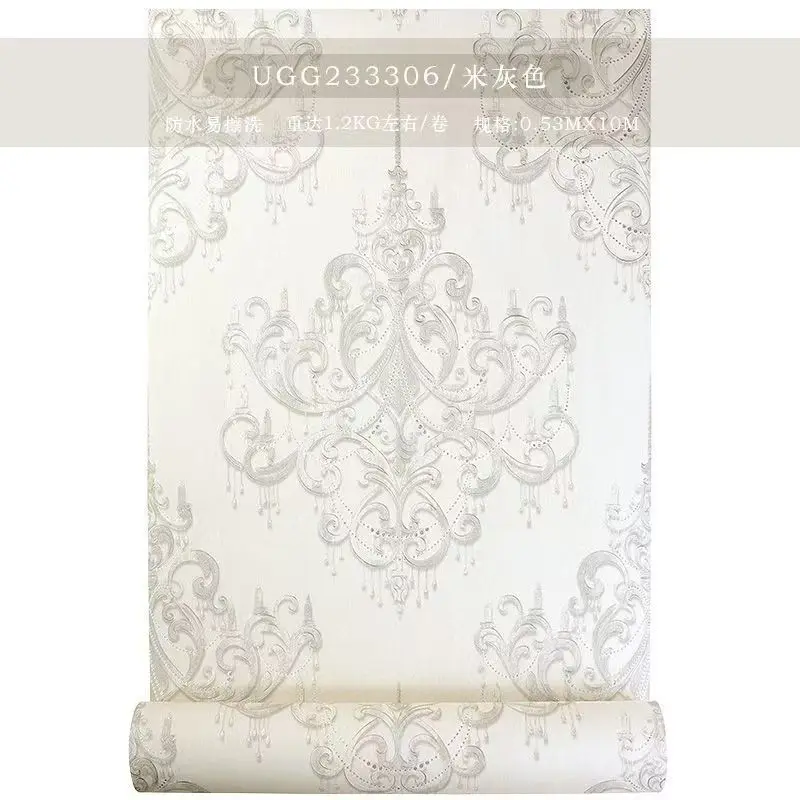Vintage Grey Silver Damask Wallpaper Home Decoration Non-self-adhesive Floral Wall Paper for Bedroom Living Room Hotel
