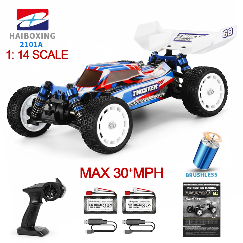 

HAIBOXING 2101A 1:14 Brushless RC Car, Max 30+MPH High Speed 4WD Off-Road Racing Car,Waterproof ESC,Suit to All Terrains
