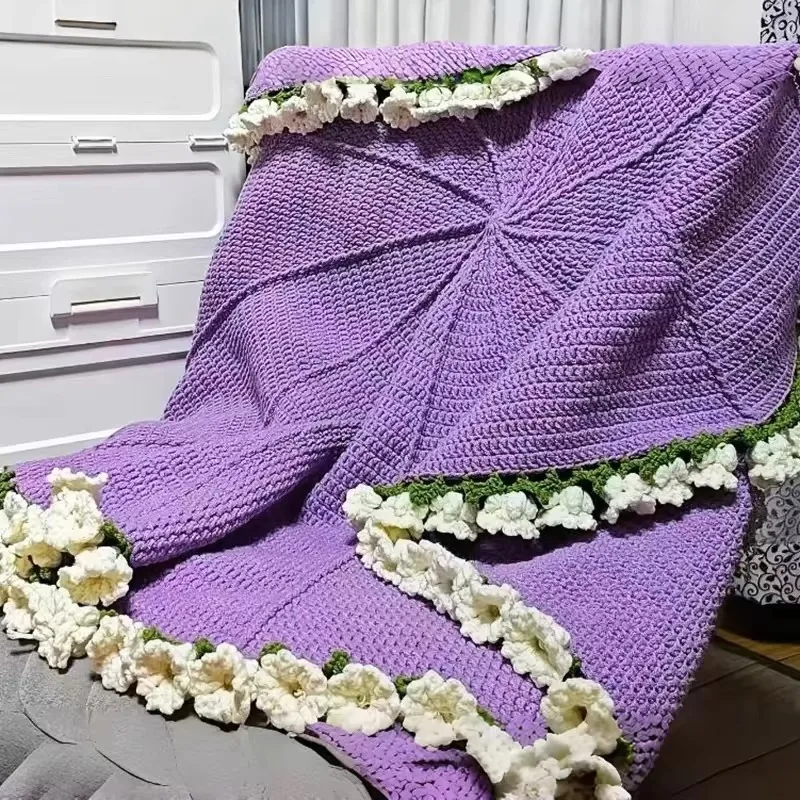 Handmade Cozy Crochet Bouquet Blanket Eco-Friendly Winter Bedspread Woven Rose Floral Scarf Shawl Braided Quilt Carpet Knitted