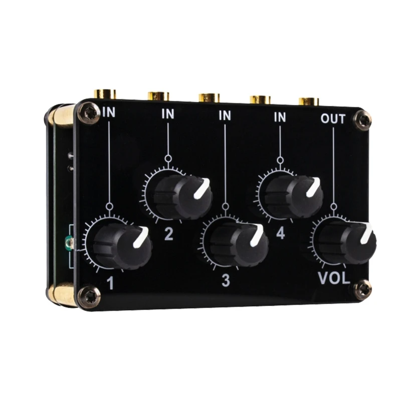 Line Mixer com 1 Main Output Volume Knob, 4 Input, Drop Shipping