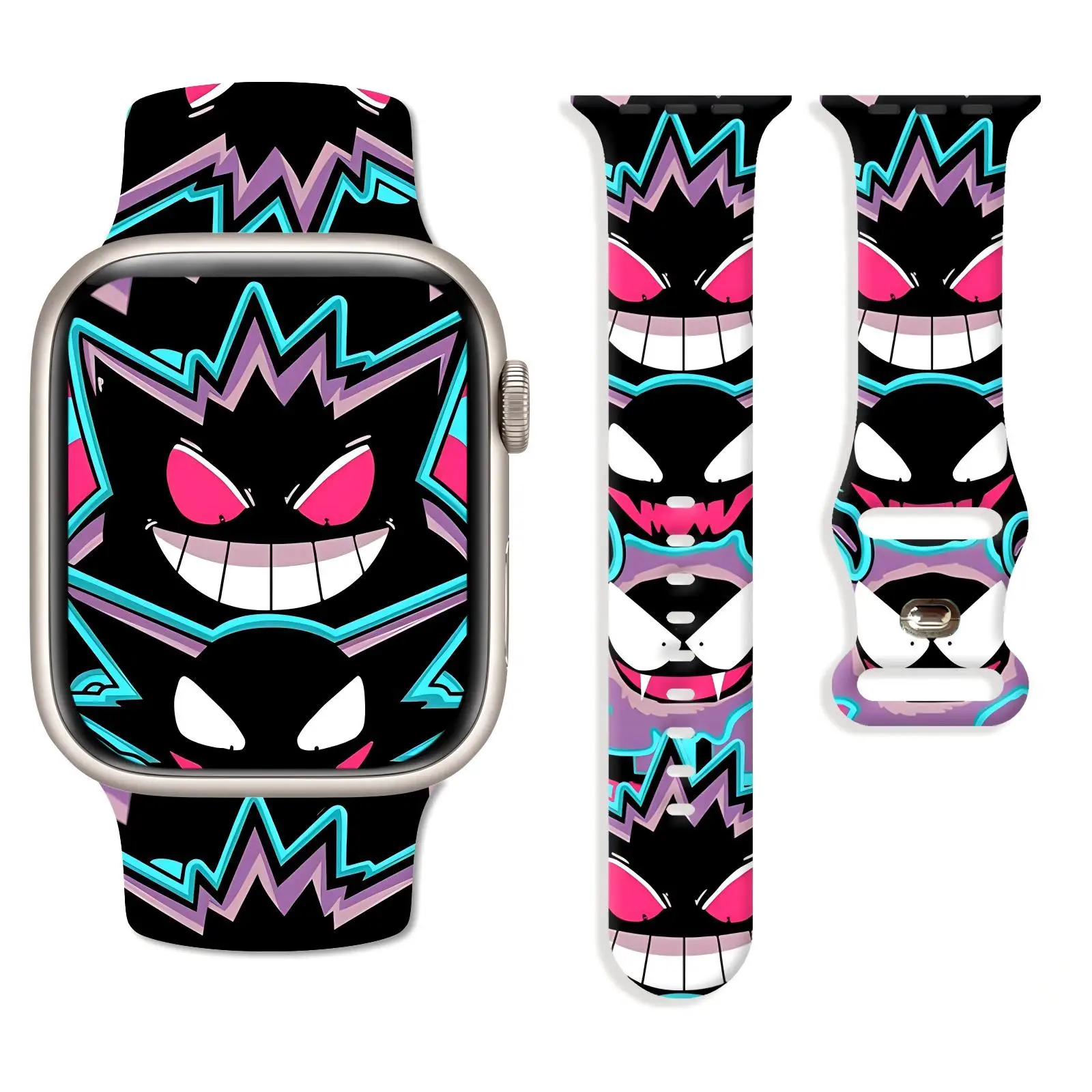 

Magical Pikachu Pokémon Series Print Strap for Apple Watch 11/10/9/SE, Waterproof Soft Replacement Silicone Band 45mm/44mm/42mm