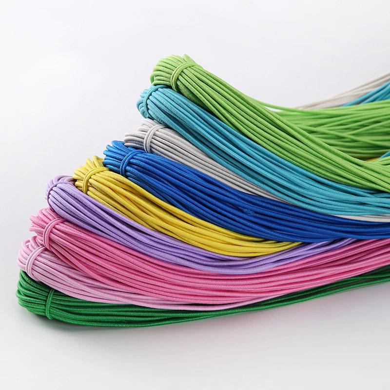 5/10M 2mm Colorful Round Elastic Band Polyester Single Strand Rubber Core Wrapped High Elastic Rope DIY Sewing Accessory