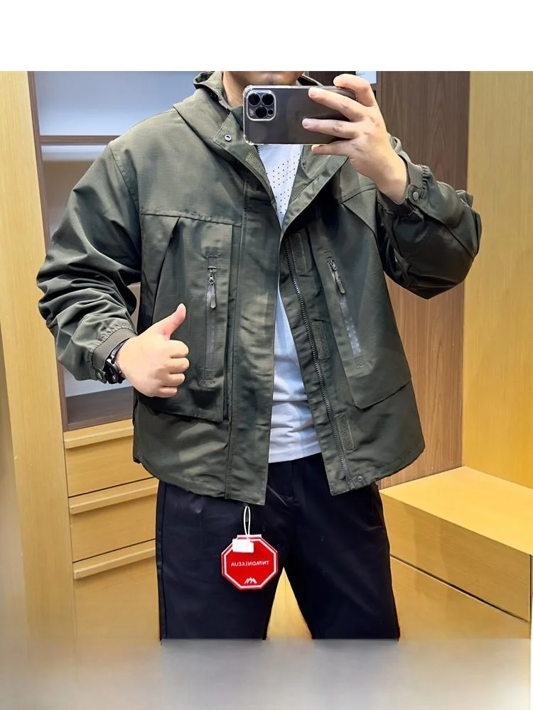 

Outdoor Men's Spor Jaet with Hood Stand Fit Long Sve Breathable Tech Fabric Loose Version for Cam Autumn Season