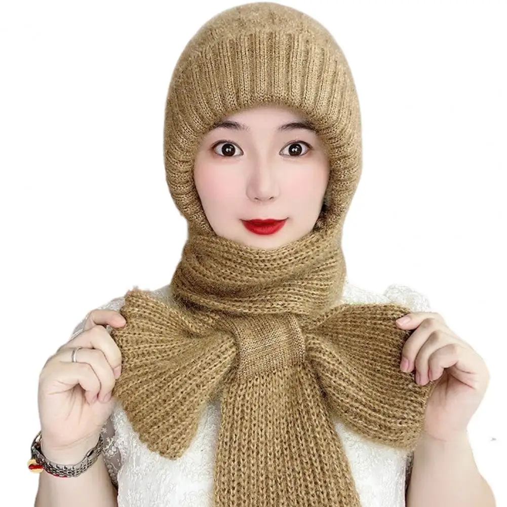 Lady Winter Cap Winter Knitted Balaclava Combo Soft Warm Windproof Headwear for Ladies Hat Scarf Neck Wrap Ladies Knitted Hat