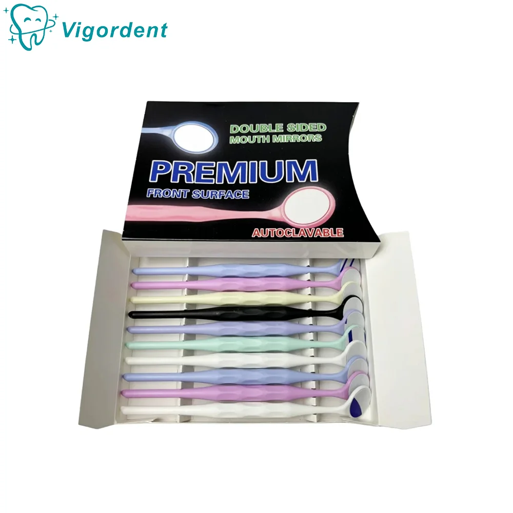 

2Box Vigordent 10pcs/Box Dental Double Sided Mouth Mirrors Surface Exam Reflectors With Handle Oral Tooth Whitening
