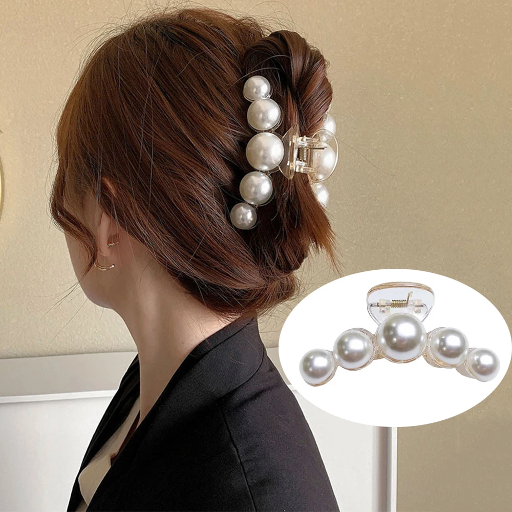 Acrylic Hair Claws Woman Pearl Clips Large Size Hair Barrette Girl Fashion Hair Accessories Headwear