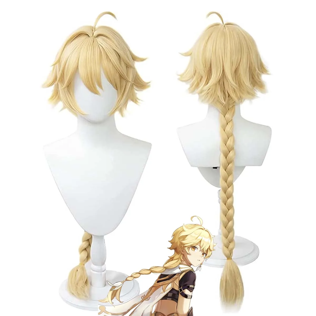 Men Game Genshin Impact Traveler Aether Cosplay Braid Long Blonde Hair Wig