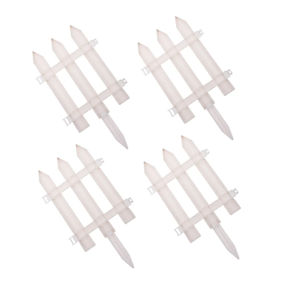 4Sets White Plastic Garden Fence Insert Picket Style Flowerbeds Animal Barrier Lawn Decorative Border Fence Easy Setup for Yard