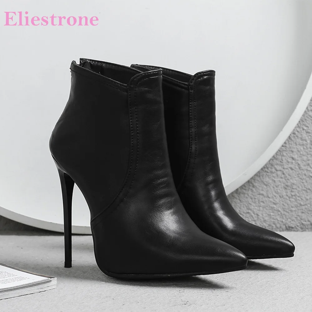 Brand New Glamour Gray Black Women Ankle Nude Formal  Boots Sexy High Heels Office Lady Shoes S273 Plus Big Size 10 46 48