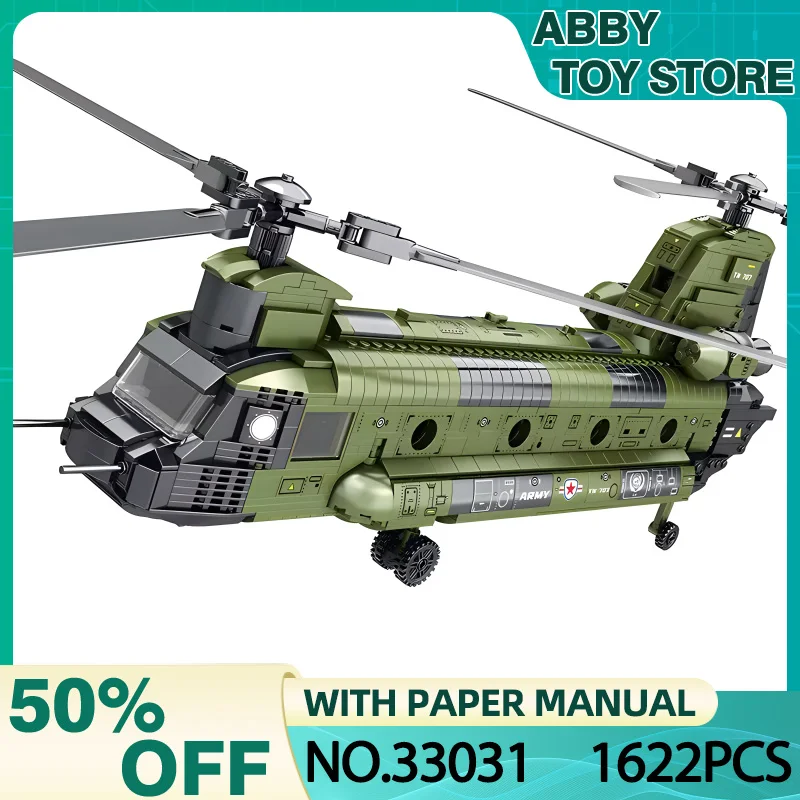 

Reobrix 33031 MOC CH-47 Chinook Transport Plane Building Blocks Military Armed Helicopter Fighter Toy Birthday Gift For Kids