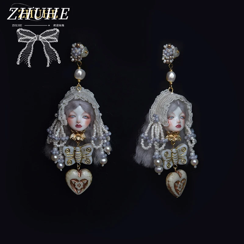 

ZHUHE Baroque Doll Earrings Neo-Gothic Style For Women Jewelry Accessories Party Gifts