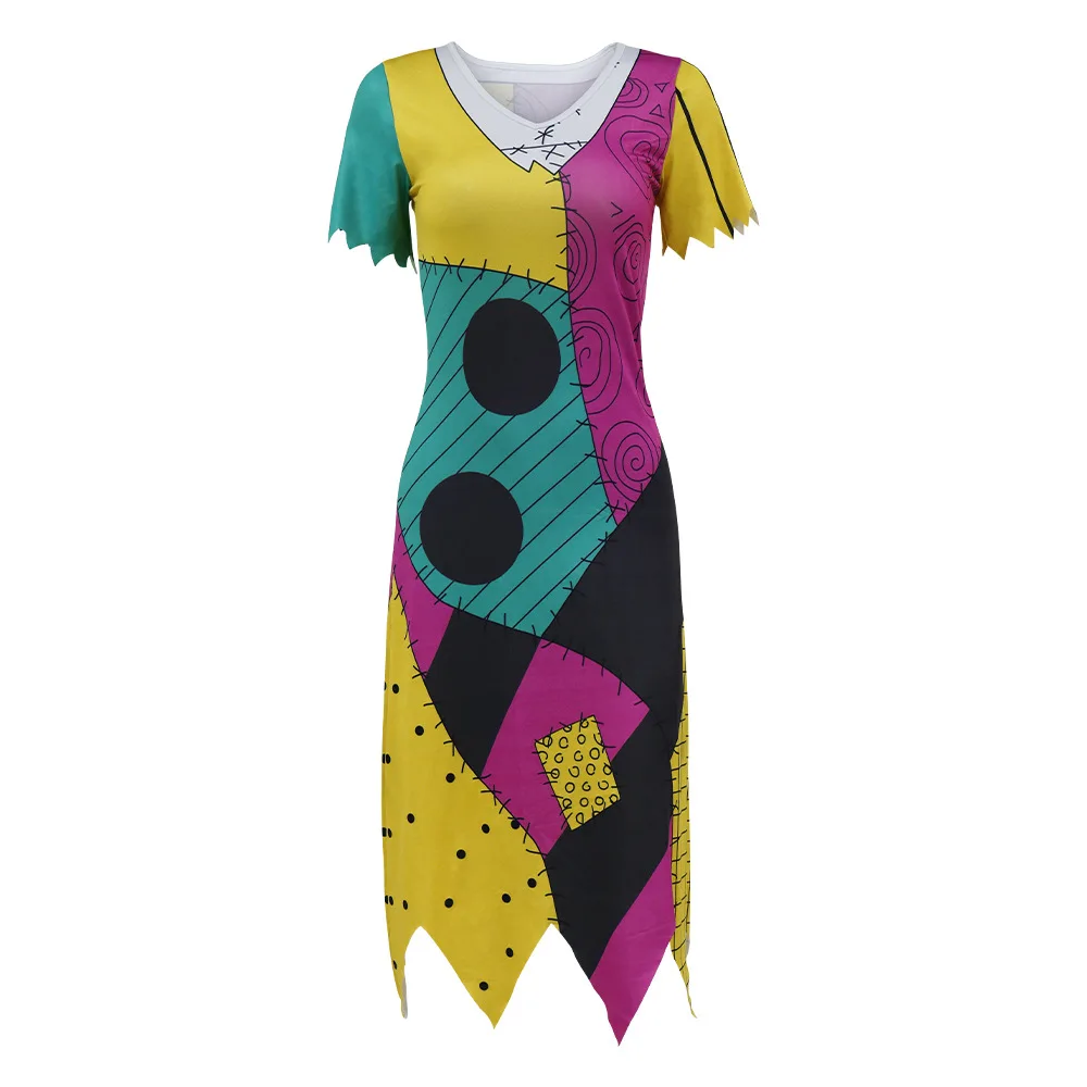 Vestido gótico cosido con estampado de muñeca, disfraz elástico de Halloween para mujer, estilo alternativo de Tim Burton, estética oscura, Con & Street Goth