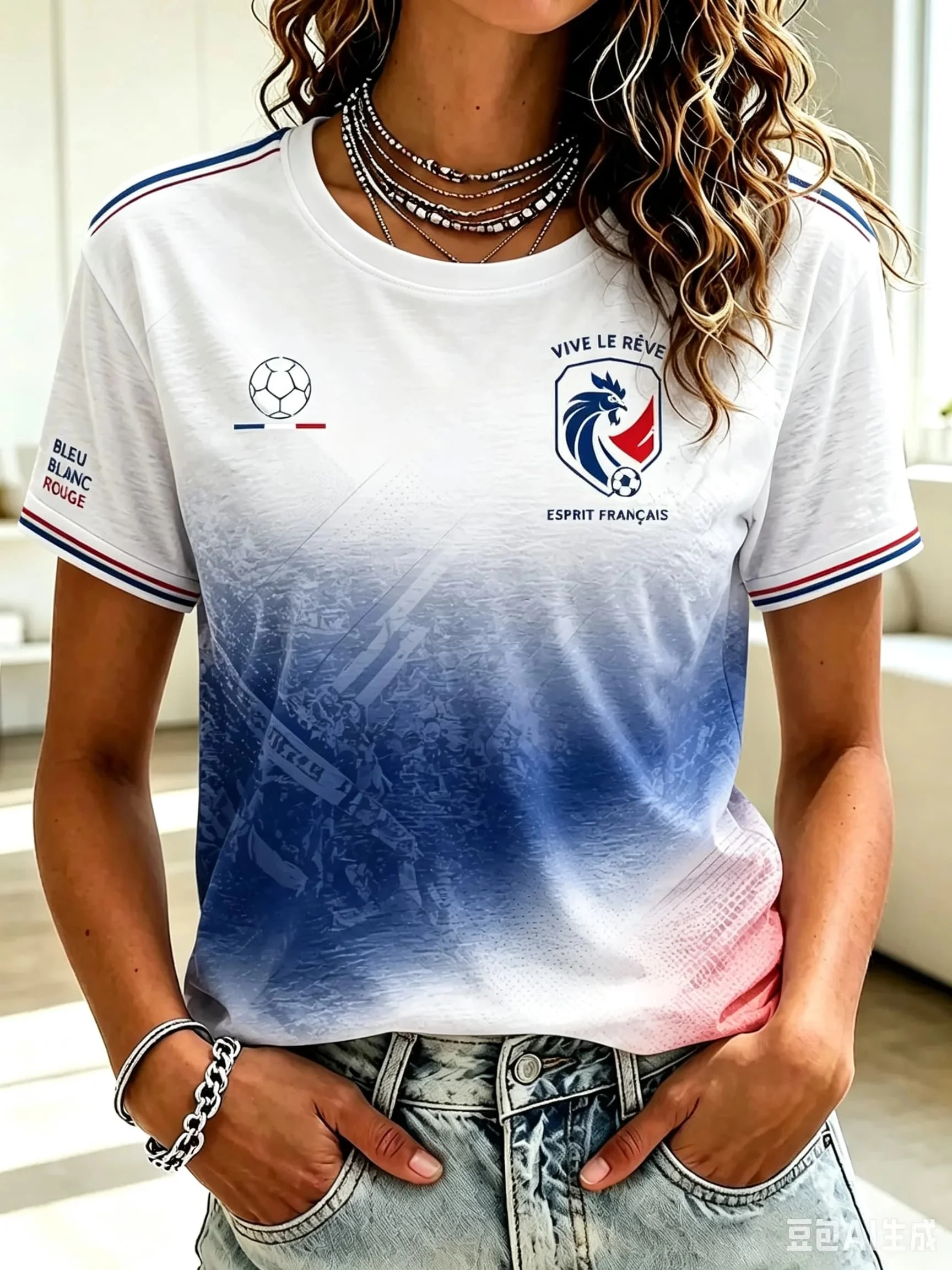 2026 New French Gallic Rooster Mbappe Football Jersey for Fans 3D Quick Drying Sports Training Competition Women's T-shirt Top