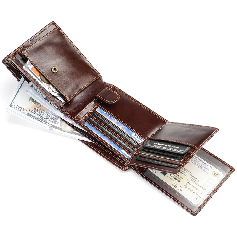 

Three-fold genuine leather men's portable wallet with multiple slots, multi-functional and simple business wallet