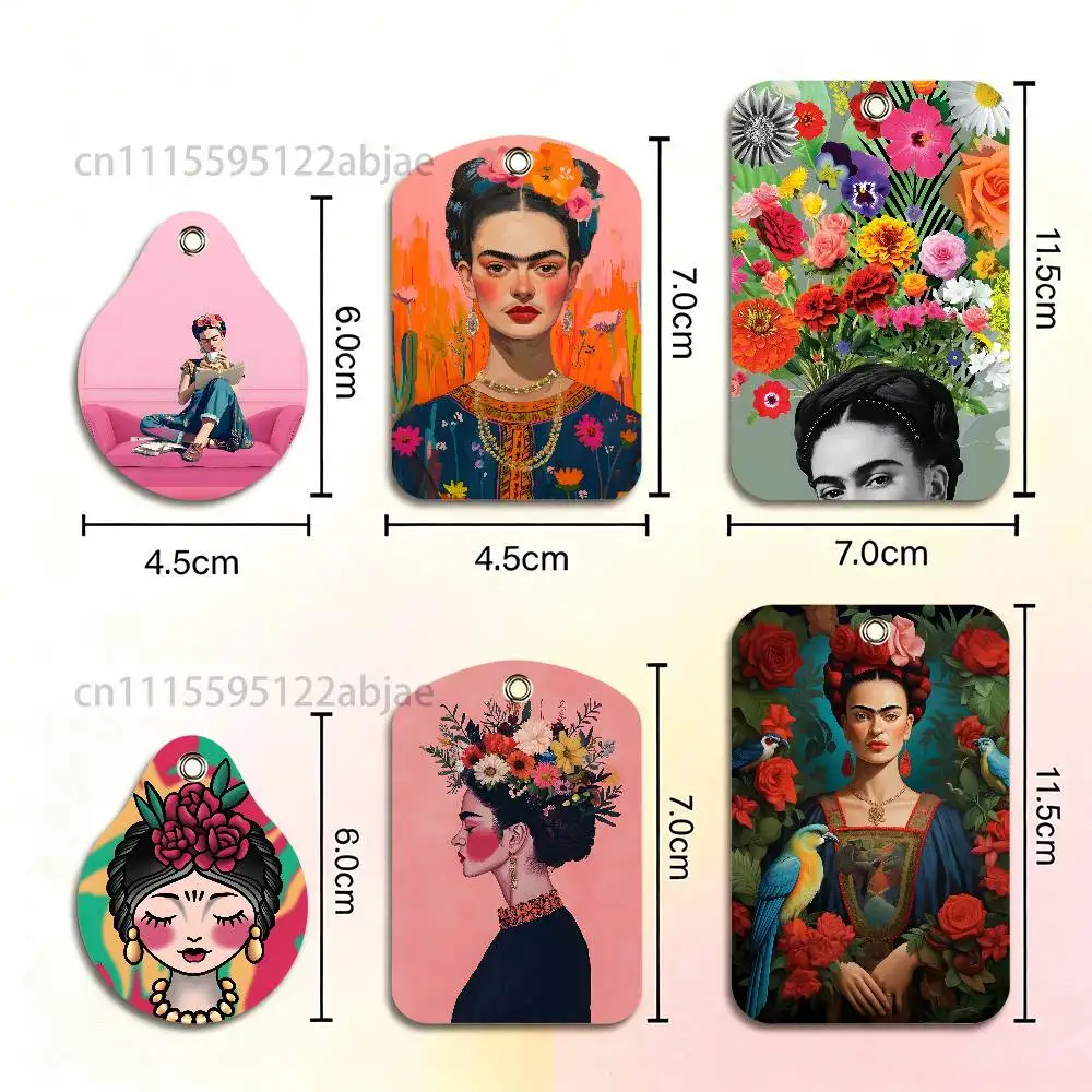 F-FridaS-S K-Kahlo Rectangle ID Card Case Keychain Access Card Bag Key Tag Ring Leather Card Holder Key Ring