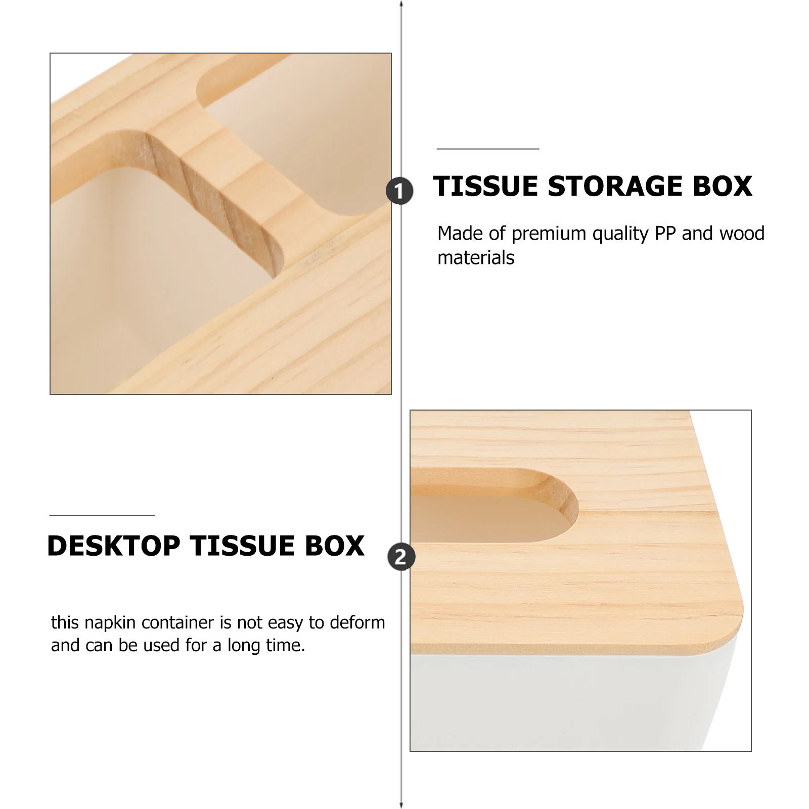 

1 pc Wooden Napkin Box Premium Pp Material Simple Design Desktop Tissue Case For Home Office Bathroom Multi-Function Storage