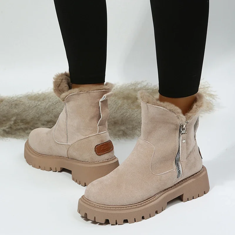 Thick Plush Snow Boots Women Faux Suede Non-slip Winter Boots Woman Keep Warm Cotton Padded Shoes Platform Ankle Booties 2023