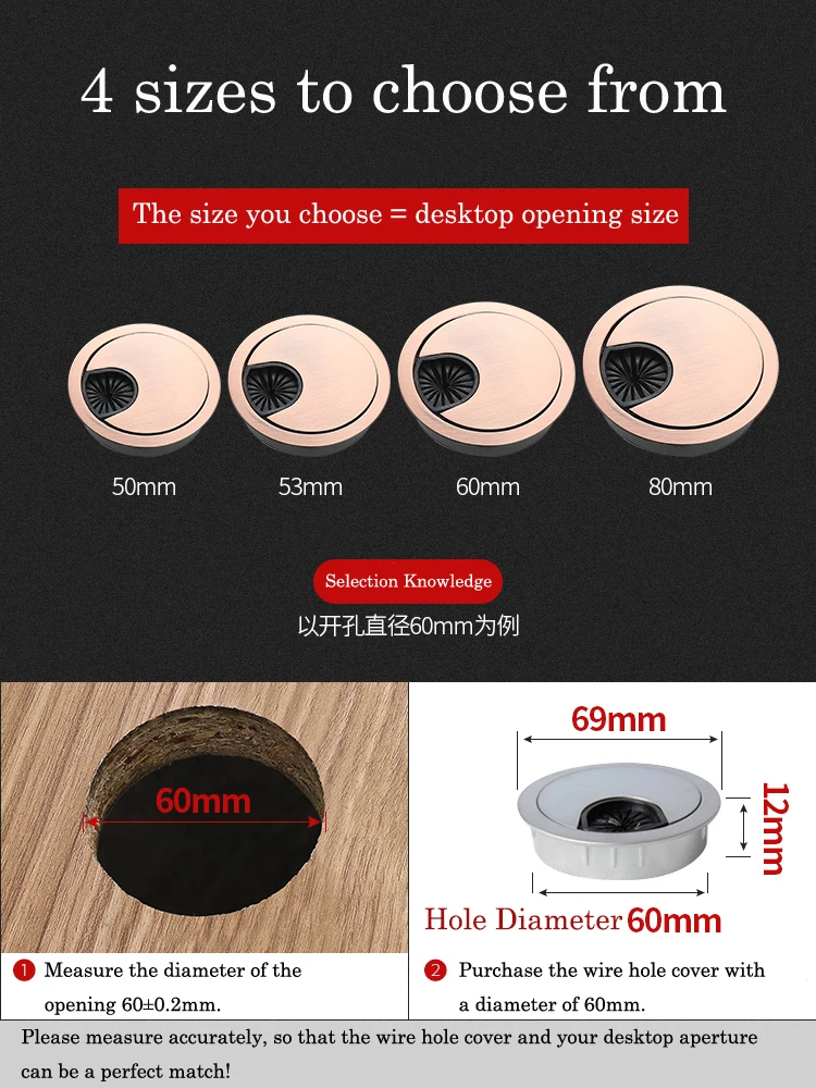 Zinc Alloy Desk Wire Round Hole Cover 4size Cable Port Box Computer Thread Hole Table Line Hole Cover Decorative Cable Organizer