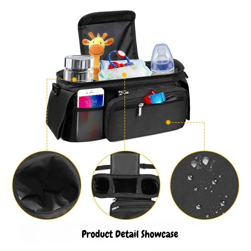 Universal Stroller Organizer Large-Capacity Stroller Bag with Shoulder Strap Kindergarten Accessories